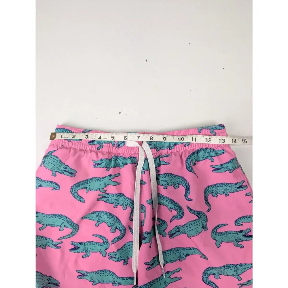Chubbies Men's Small Glades Pink/Green Alligator Swim Shorts - Mesh Lined Brief